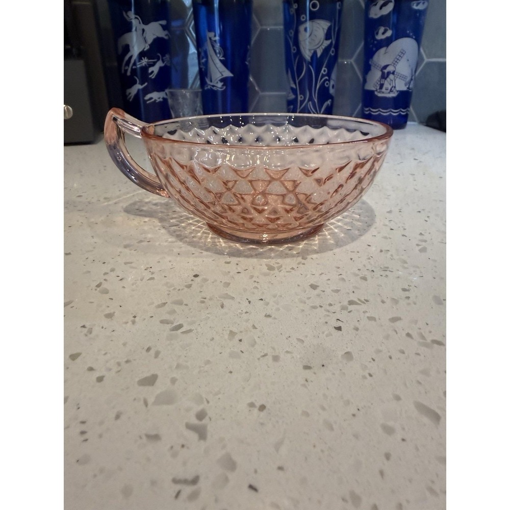 Imperial Diamond Quilted Pink 5 1/2" Handled Cereal Nappy Bowl Depression Glass